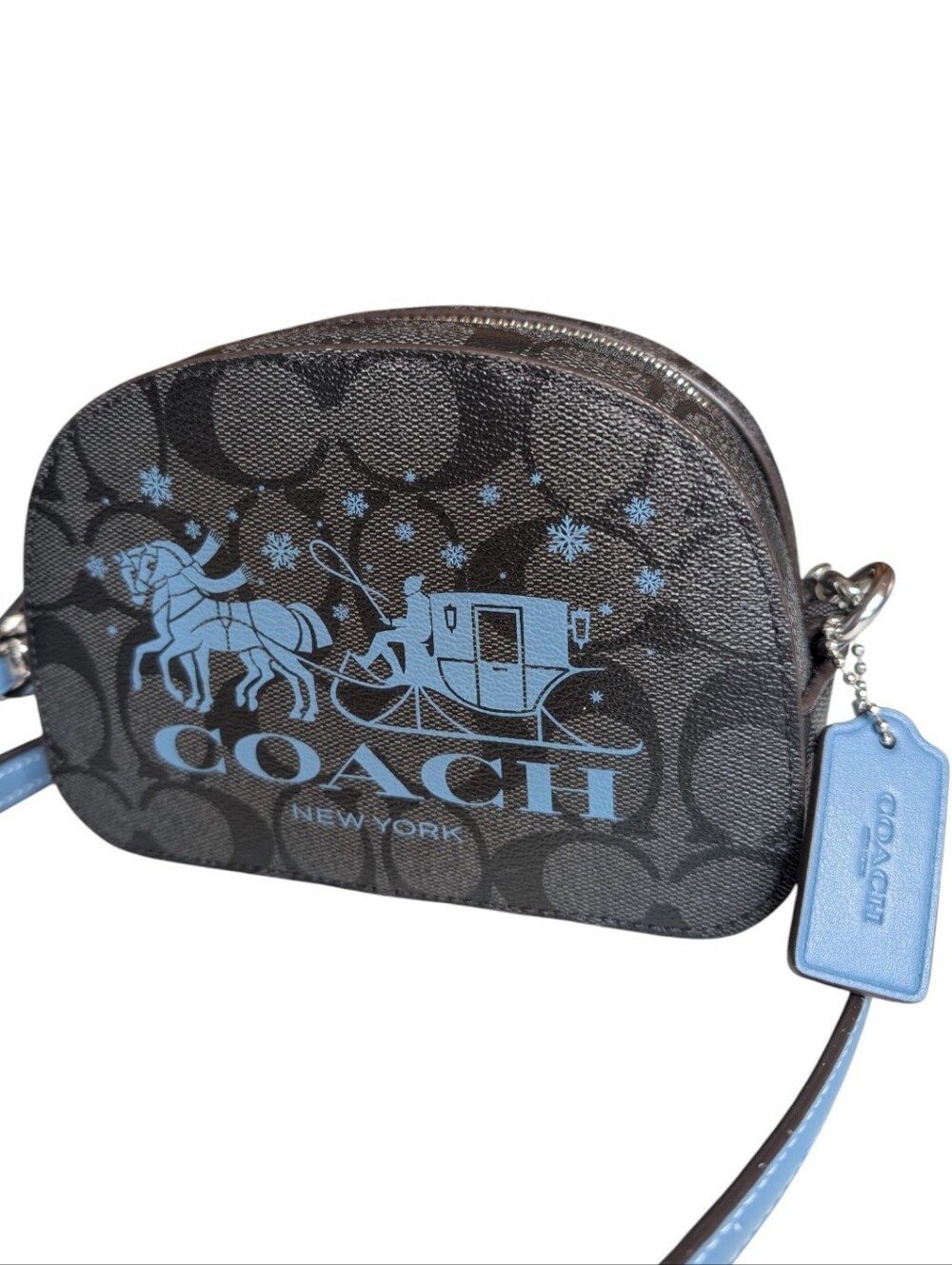 Coach Mini Serena Satchel In Signature Canvas With Horse And Sleigh Crossbody